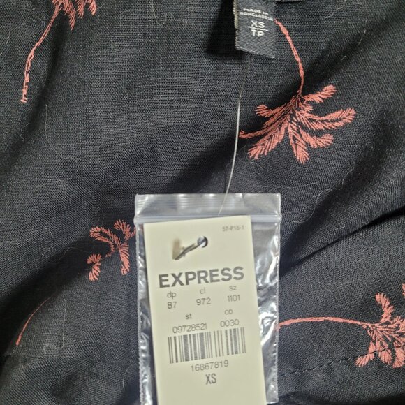 Express Palm Tree Print Linen Shirt NWT XS Black Vacation Resort Button Up Top - Picture 10 of 11